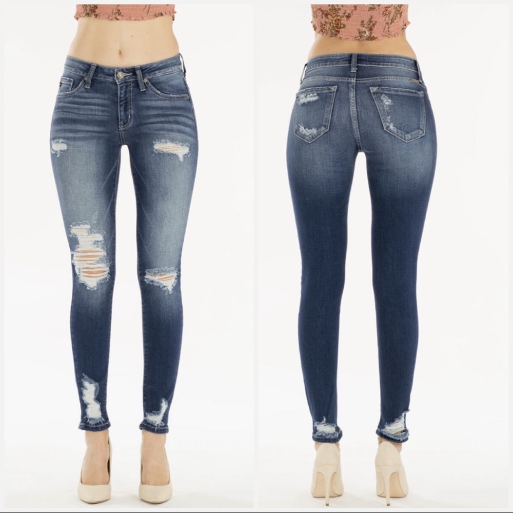 Med Rise Medium Wash Distressed Jeans - Picture 2 of 8